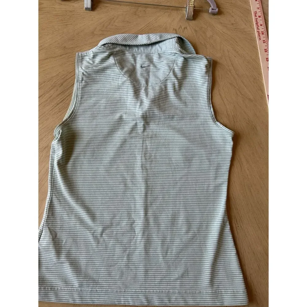 Nike Golf Shirt Womens Green White Striped Sleeveless Polo Tank Logo PGA Tour S